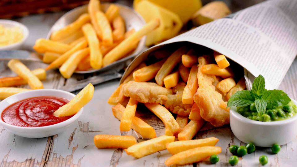 Fish and chips with sauce